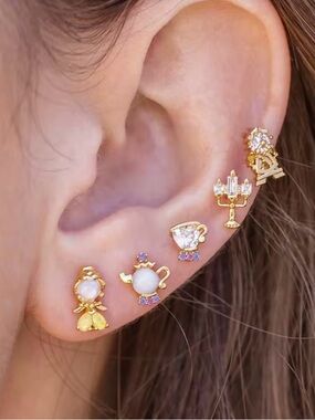 Disney Beauty and the beast rhinestone earrings set crystal princess belle
